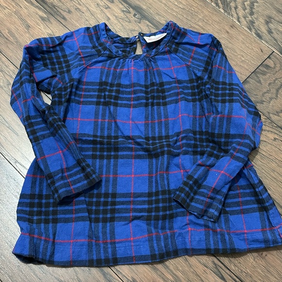 Hanna Anderson US 5 blue plaids long sleeve Top, - Picture 1 of 4